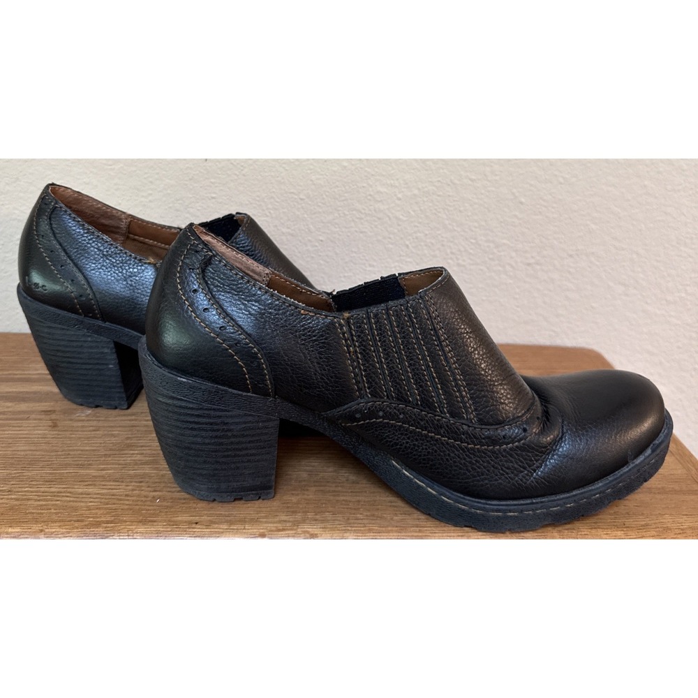 B.O.C. Sorla Block Heel Black Pebble Leather Slip On Stretch Ankle Boot Sz 10/42